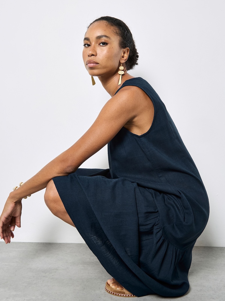 Apricot Blue Pleat Detail Trapeze Midi Dress - Image 4 of 4