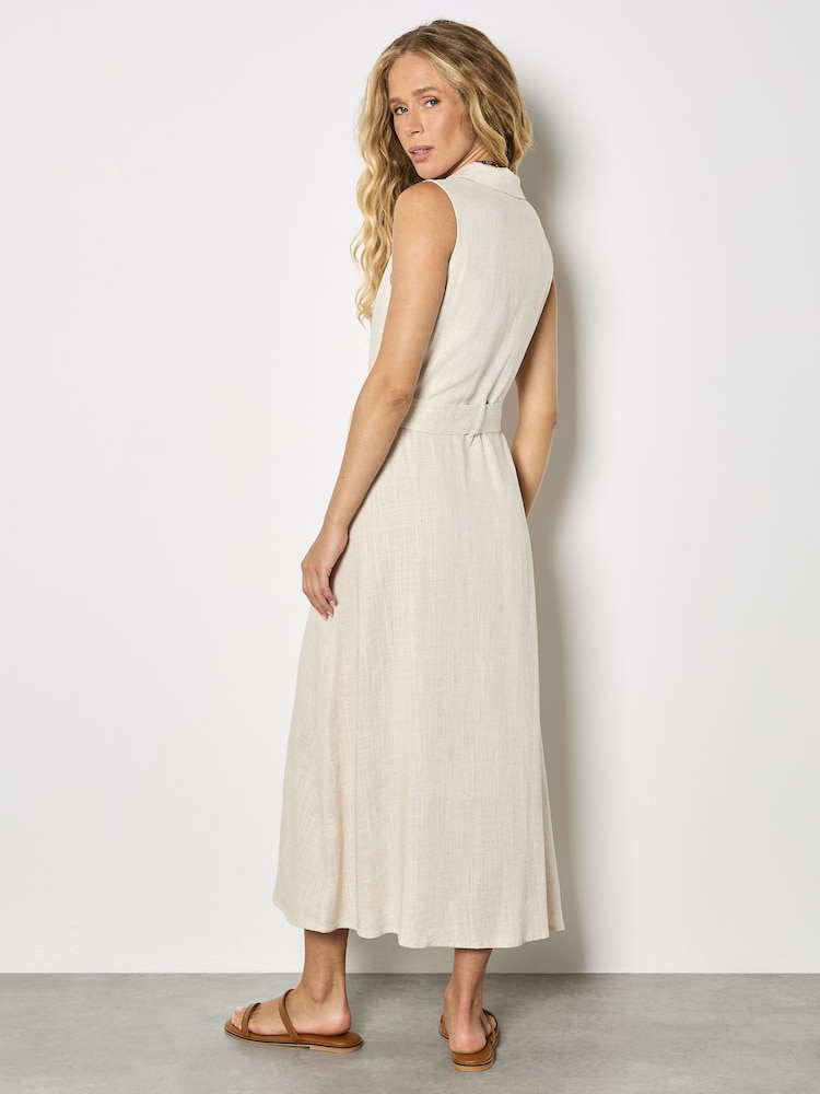 Apricot Natural Linen Blend Shirt Midi Dress - Image 4 of 4