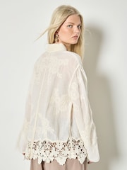 Natural Embroidered Mesh Lace Oversized Shirt - Image 2 of 4