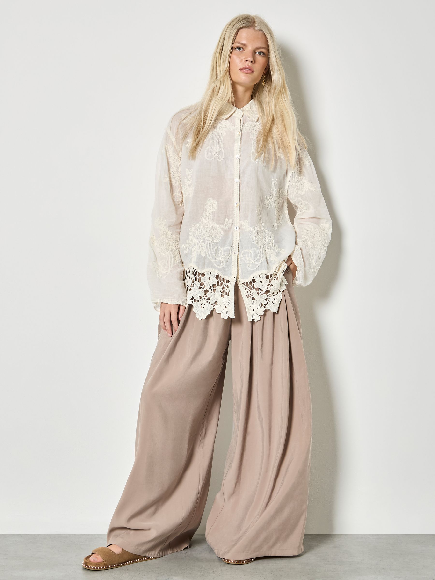 Buy Natural Embroidered Mesh Lace Oversized Shirt from the Next UK