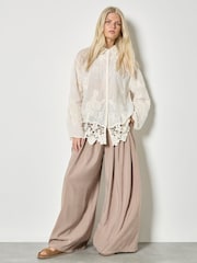 Natural Embroidered Mesh Lace Oversized Shirt - Image 3 of 4