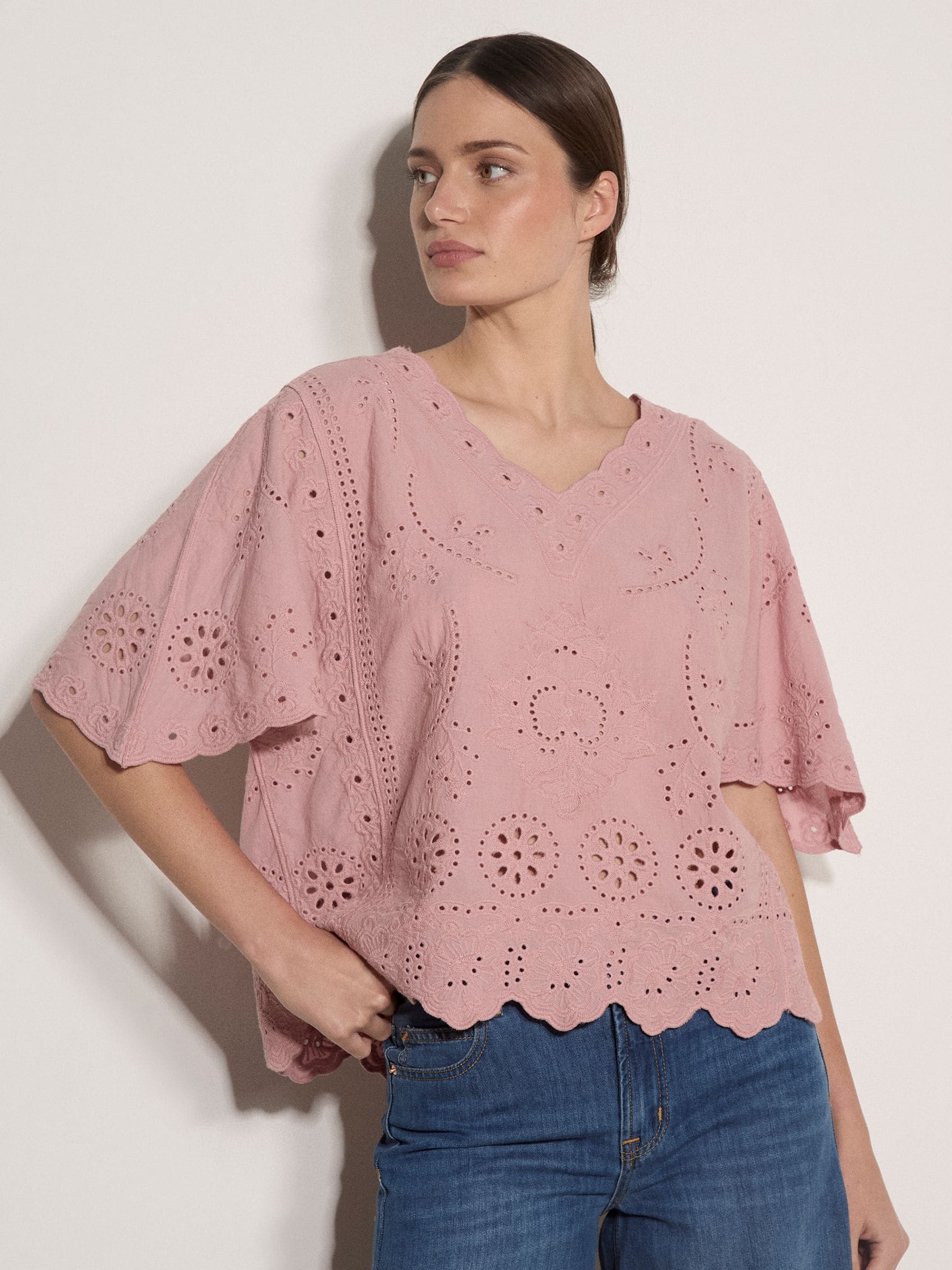 Buy Apricot Orange Embroidered Cotton Top from Next Canada