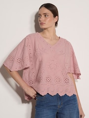 Apricot Orange Embroidered Cotton Top - Image 1 of 4