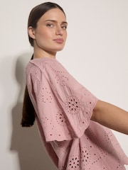 Apricot Orange Embroidered Cotton Top - Image 3 of 4