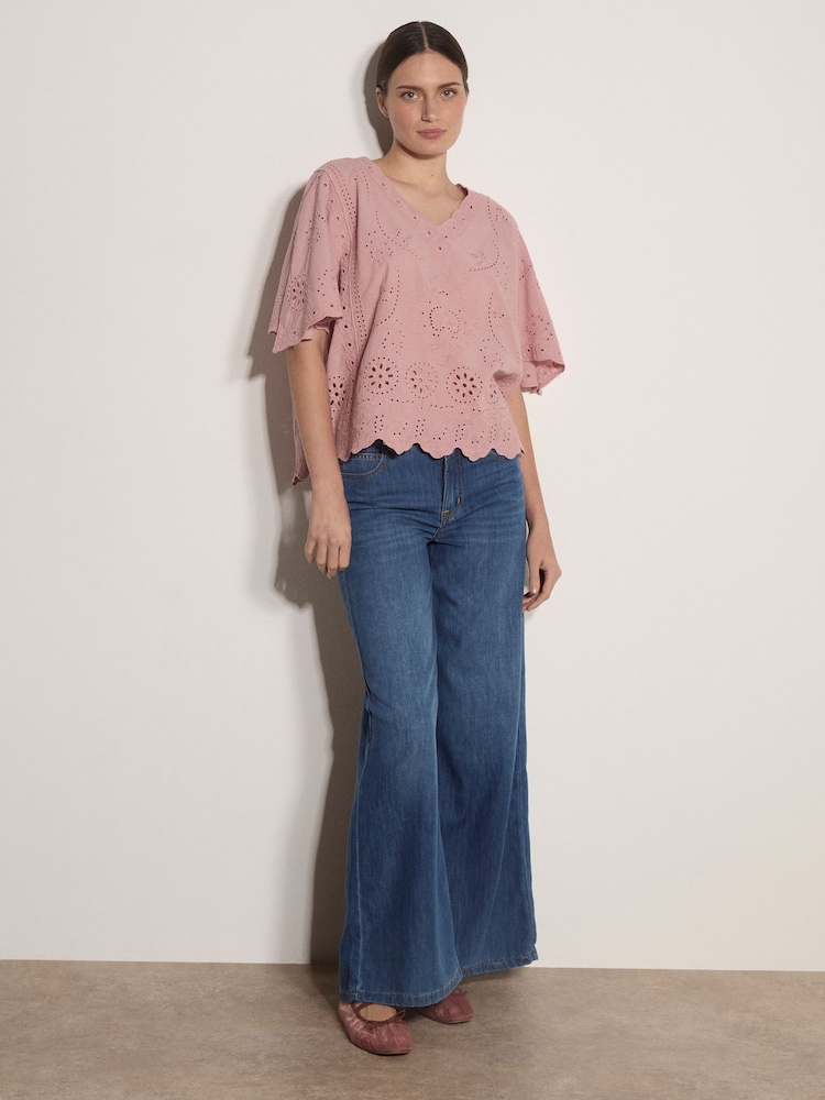 Apricot Orange Embroidered Cotton Top - Image 4 of 4