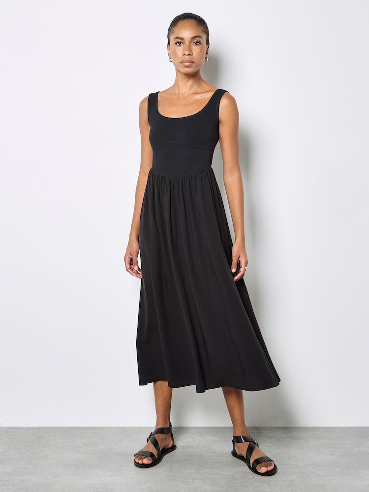 Apricot Black Jersey Bodice Midi Dress - Image 2 of 4