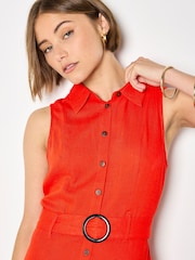 Apricot Red Linen Blend Shirt Midi Dress - Image 2 of 5