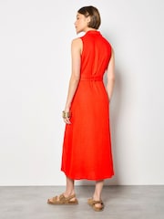 Apricot Red Linen Blend Shirt Midi Dress - Image 3 of 5