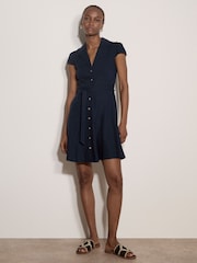 Apricot Blue Linen Blend Shirt Mini Dress - Image 1 of 4