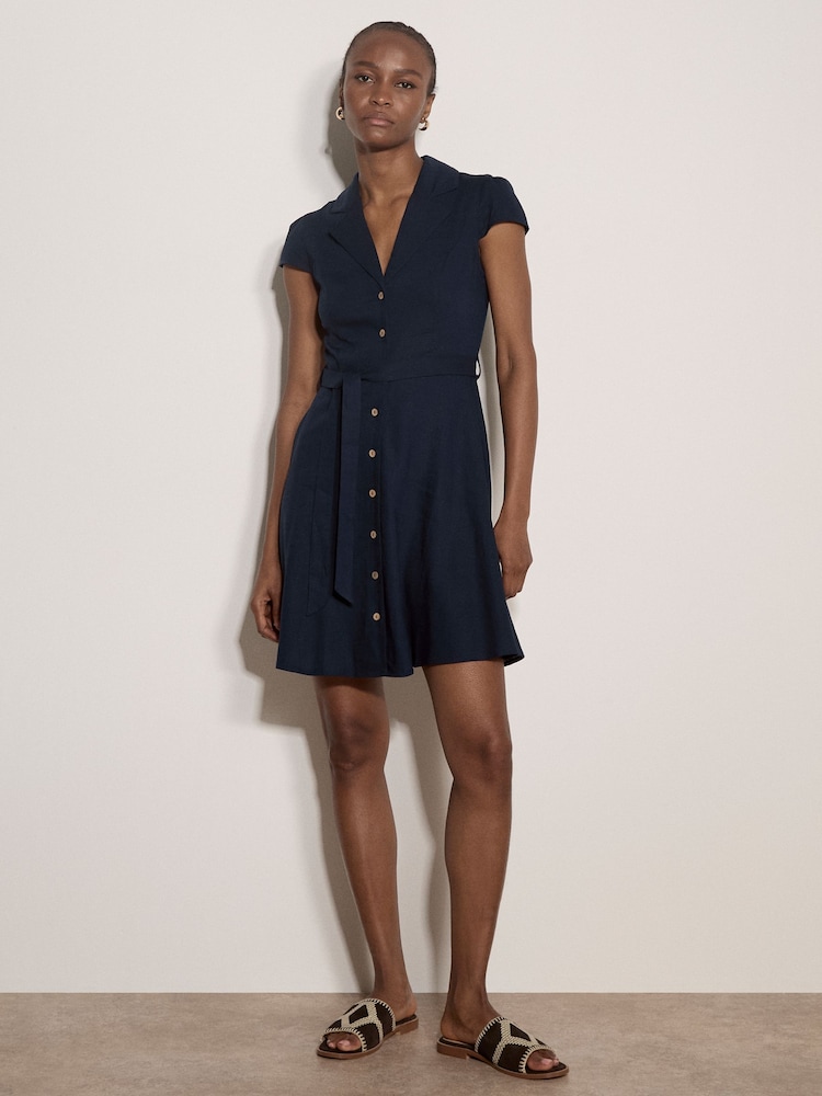 Apricot Blue Linen Blend Shirt Mini Dress - Image 1 of 4