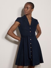 Apricot Blue Linen Blend Shirt Mini Dress - Image 2 of 4