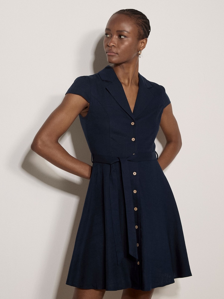 Apricot Blue Linen Blend Shirt Mini Dress - Image 2 of 4