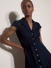 Apricot Blue Linen Blend Shirt Mini Dress - Image 3 of 4