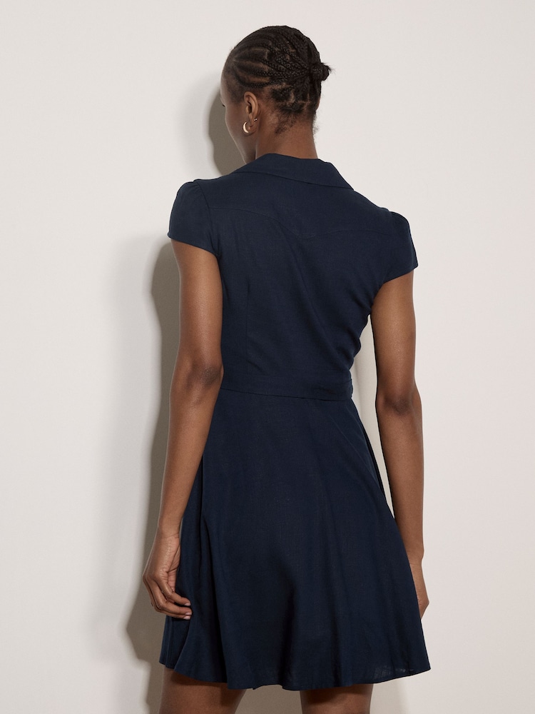 Apricot Blue Linen Blend Shirt Mini Dress - Image 4 of 4