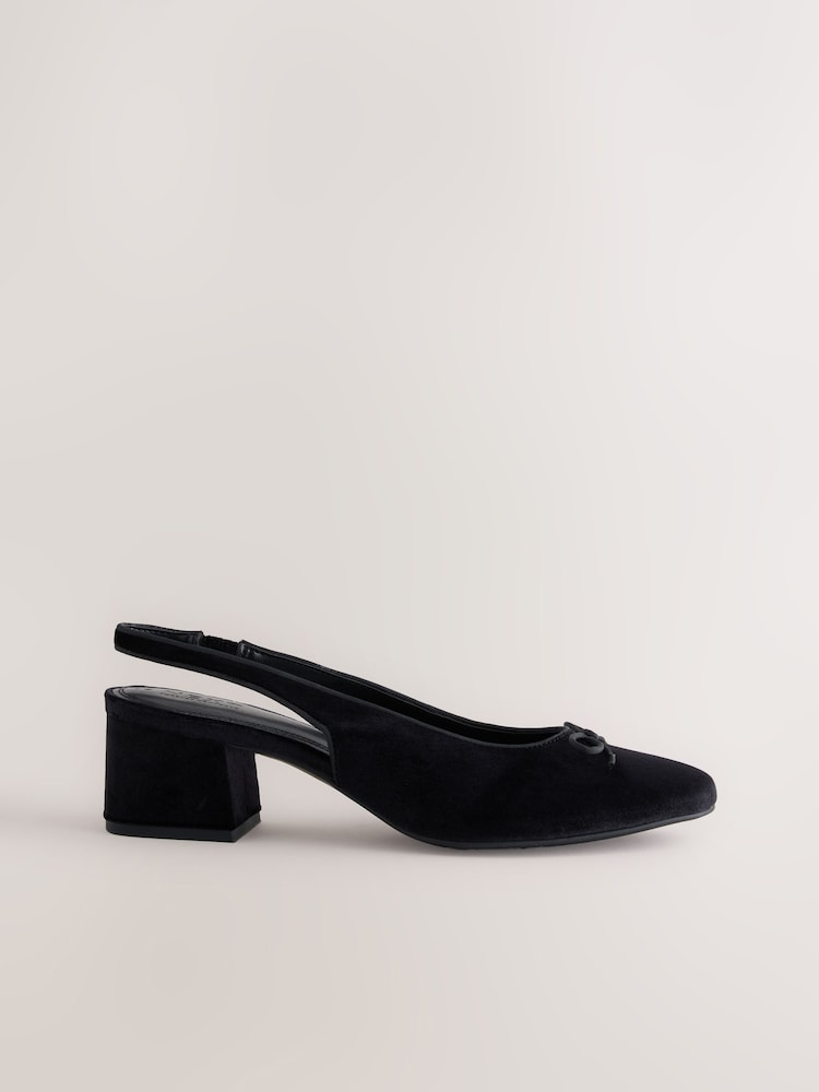 שחור - Forever Comfort® Velvet Bow Slingback Block Heels - תמונה 1 מתוך 10