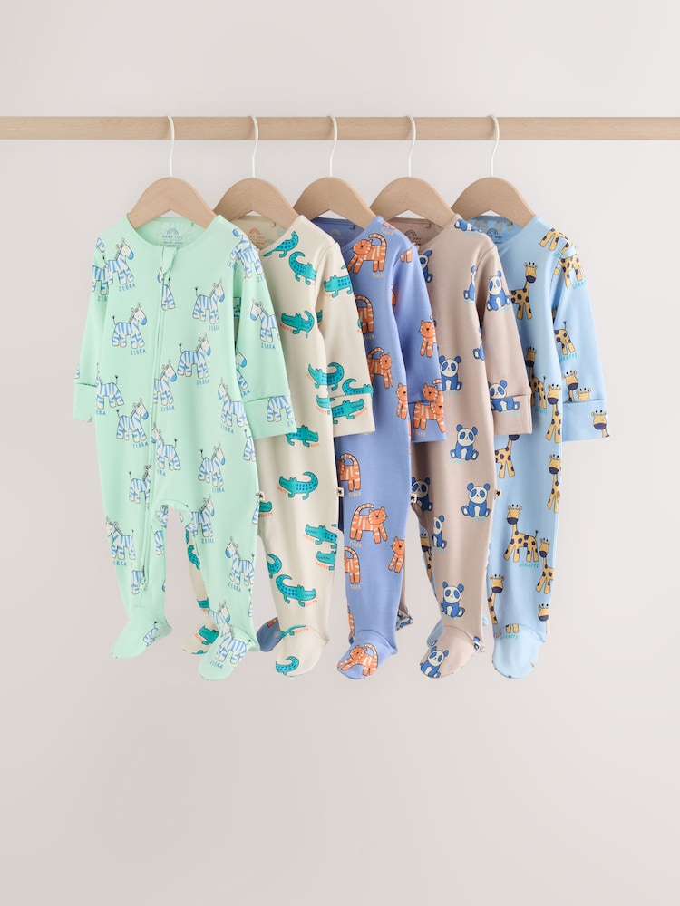 Blue Animal Two Way Zip Baby Sleepsuits 5 Pack (0-2yrs) - Image 1 of 16 Blue Animal Two Way Zip Baby Sleepsuits 5 Pack (0-2yrs) - Image 1 of 16