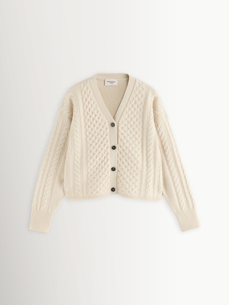 Weekend MaxMara White Primo Cable Knit Cardigan - Image 1 of 5