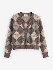 Weekend MaxMara Brown Abile Argyle Knit Cardigan - Image 1 of 5