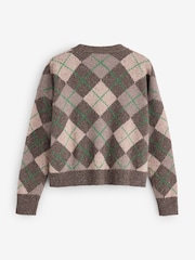 Weekend MaxMara Brown Abile Argyle Knit Cardigan - Image 2 of 5