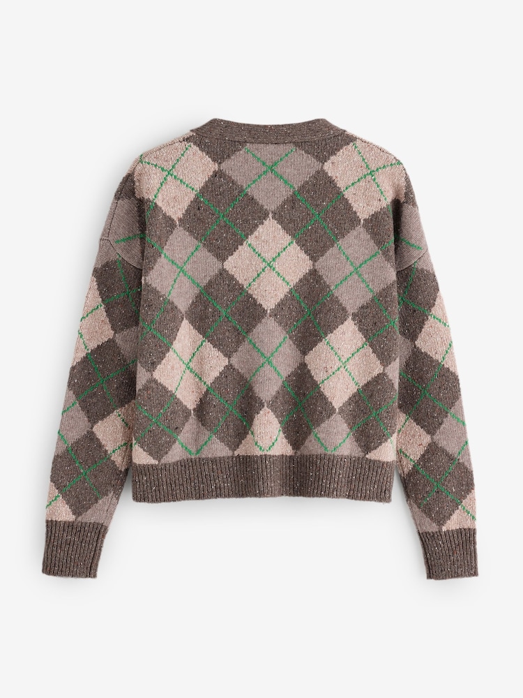 Weekend MaxMara Brown Abile Argyle Knit Cardigan - Image 2 of 5 Weekend MaxMara Brown Abile Argyle Knit Cardigan - Image 2 of 5