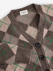 Weekend MaxMara Brown Abile Argyle Knit Cardigan - Image 3 of 5