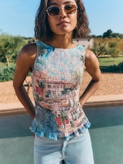 Friends Like These Blue Shirred Sleeveless Top - Image 1 of 5