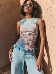 Friends Like These Blue Shirred Sleeveless Top - Image 2 of 5