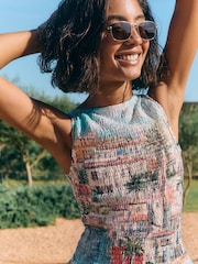 Friends Like These Blue Shirred Sleeveless Top - Image 3 of 5