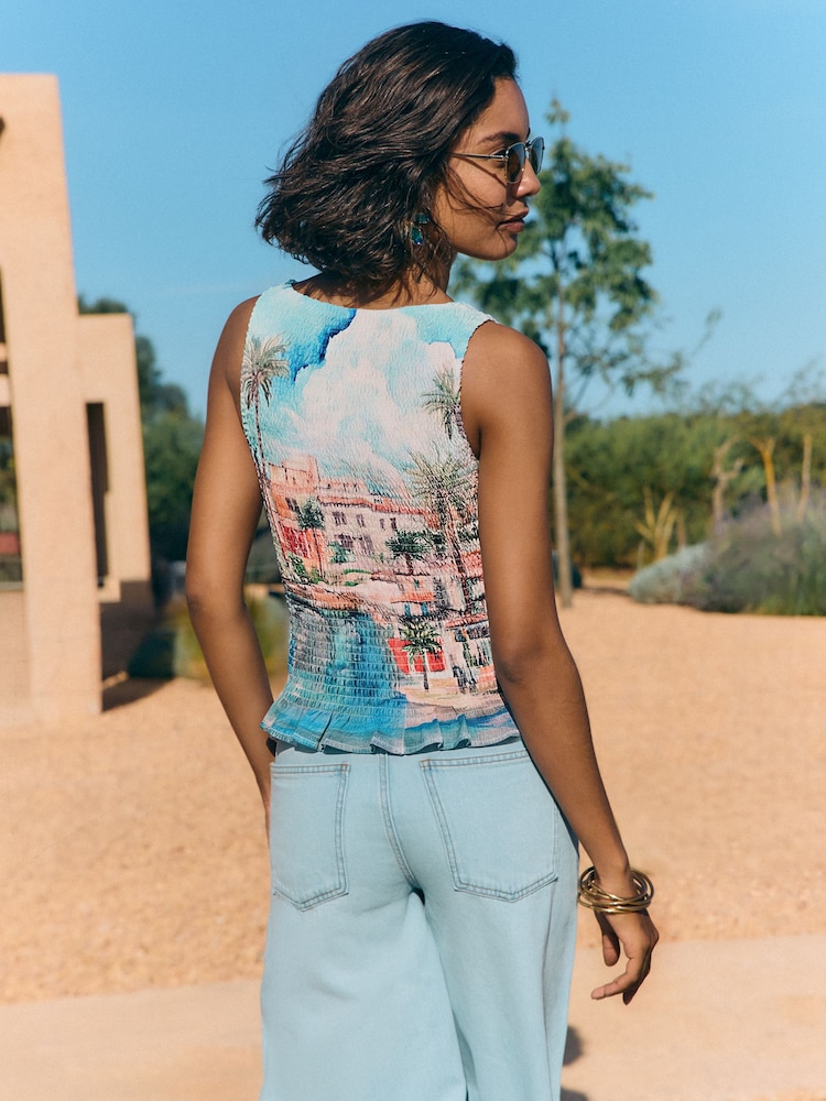 Friends Like These Blue Shirred Sleeveless Top - Image 5 of 5