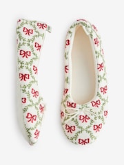 Laura Ashley Cream/Red Bow Trellis Ballet Slippers - Image 1 of 5
