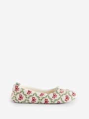 Laura Ashley Cream/Red Bow Trellis Ballet Slippers - Image 2 of 5