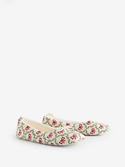Laura Ashley Cream/Red Bow Trellis Ballet Slippers - Image 3 of 5