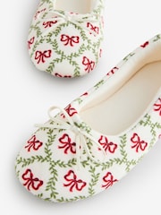 Laura Ashley Cream/Red Bow Trellis Ballet Slippers - Image 4 of 5