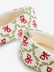 Laura Ashley Cream/Red Bow Trellis Ballet Slippers - Image 5 of 5