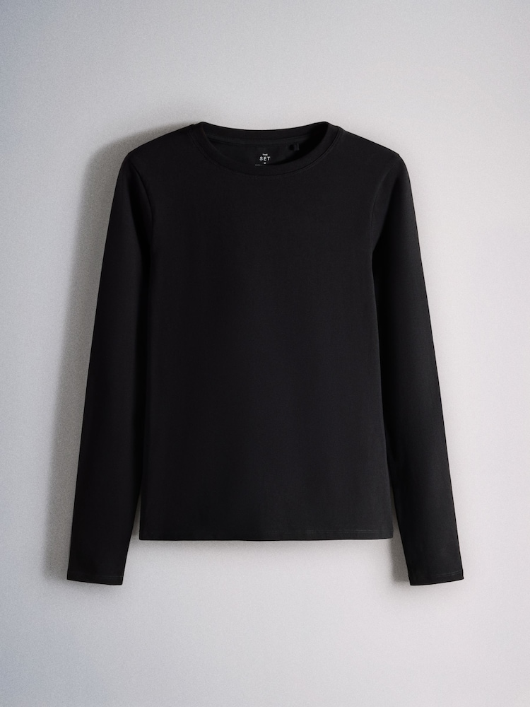 The Set 5 Pack Fitted Crew Neck Long Sleeve T-Shirts Neutral/Brown/Black/Leopard/Cream - Image 2 of 8