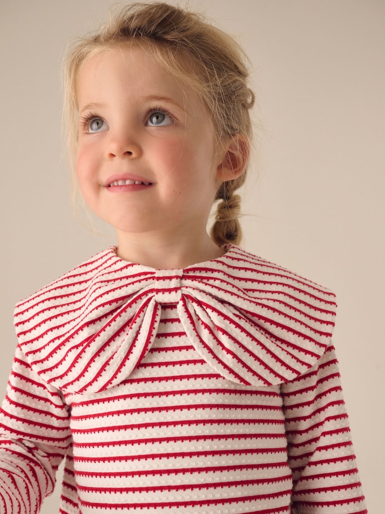 Red Stripe Long Sleeve Textured Collar Top (3mths-7yrs) - Image 2 of 7 Red Stripe Long Sleeve Textured Collar Top (3mths-7yrs) - Image 2 of 7