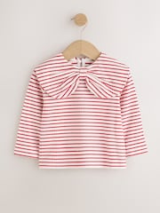 Red Stripe Long Sleeve Textured Collar Top (3mths-7yrs) - Image 4 of 7