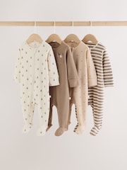 Neutral Brown Bear Two Way Zip Baby Sleepsuits 4 Pack (0mths-2yrs) - Image 1 of 17