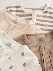 Neutral Brown Bear Two Way Zip Baby Sleepsuits 4 Pack (0mths-2yrs) - Image 11 of 17