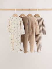 Neutral Brown Bear Two Way Zip Baby Sleepsuits 4 Pack (0mths-2yrs) - Image 8 of 17