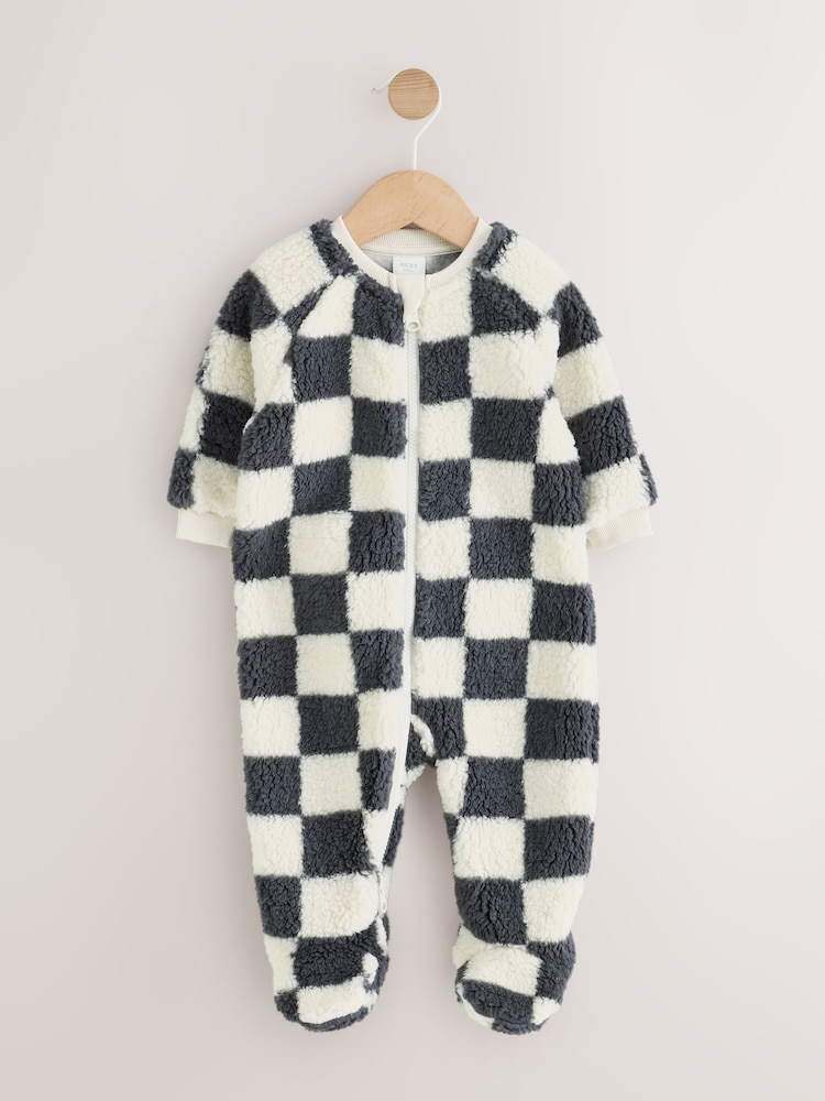 Grey Checkerboard Borg Two Way Zip Sleepsuit - Image 1 of 4