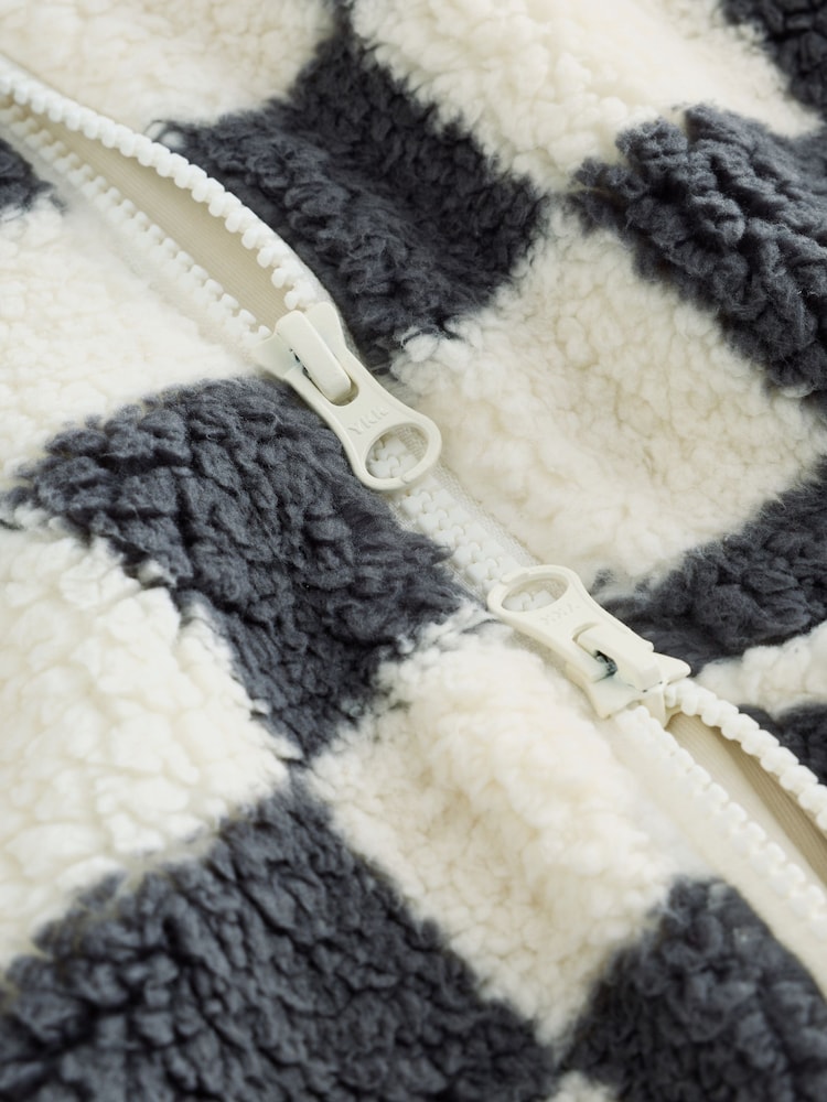 Grey Checkerboard Borg Two Way Zip Sleepsuit - Image 4 of 4