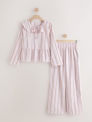 Pink Woven Long Sleeve Peplum Pyjamas - Image 6 of 8