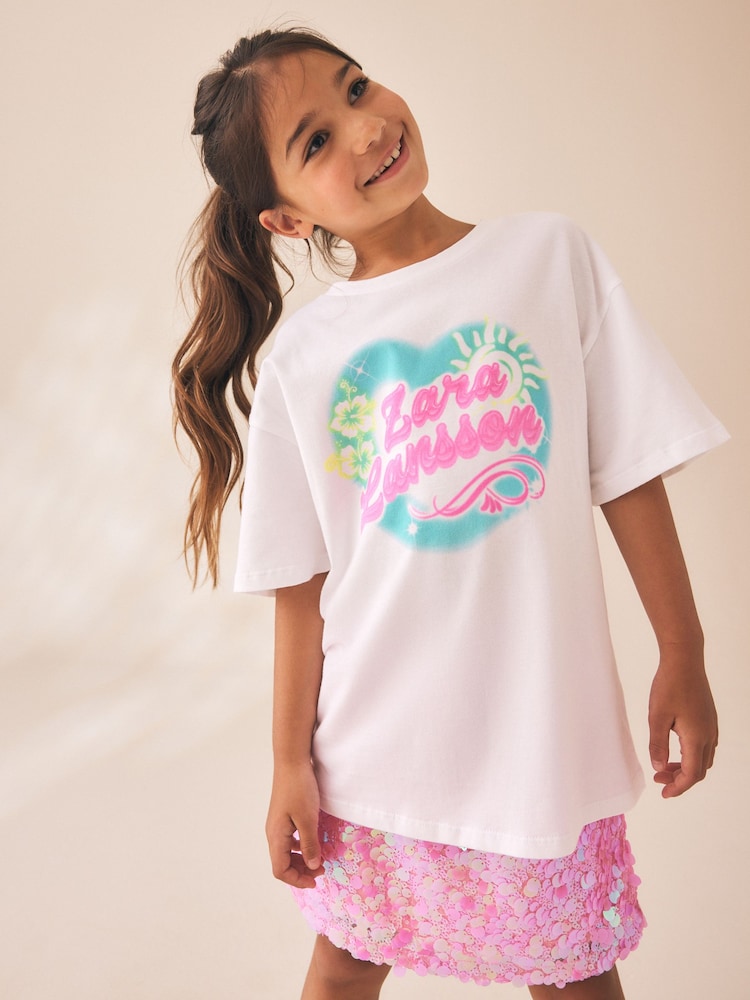White Zara Larsson Oversized Graphic T-Shirt (3-16yrs) - Image 1 of 9