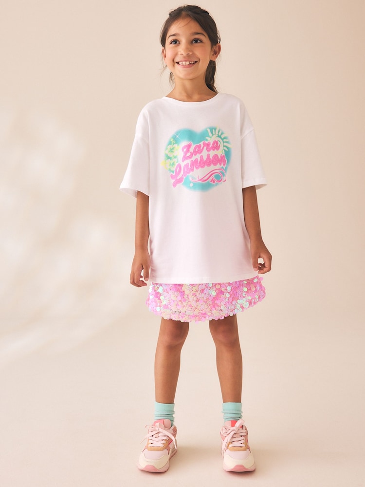 White Zara Larsson Oversized Graphic T-Shirt (3-16yrs) - Image 2 of 9