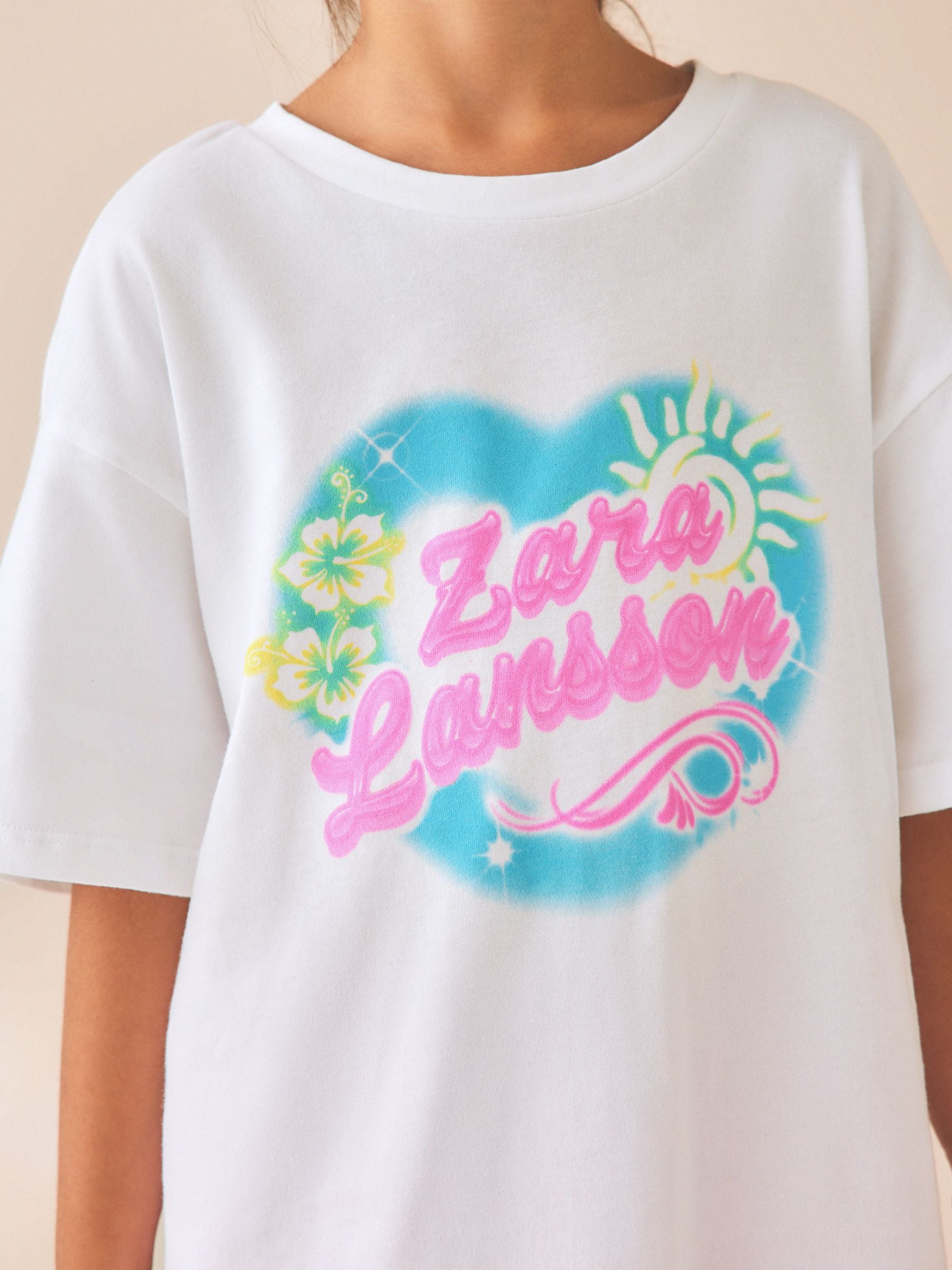 Buy White Zara Larsson Oversized Graphic T-Shirt (3-16yrs) from
