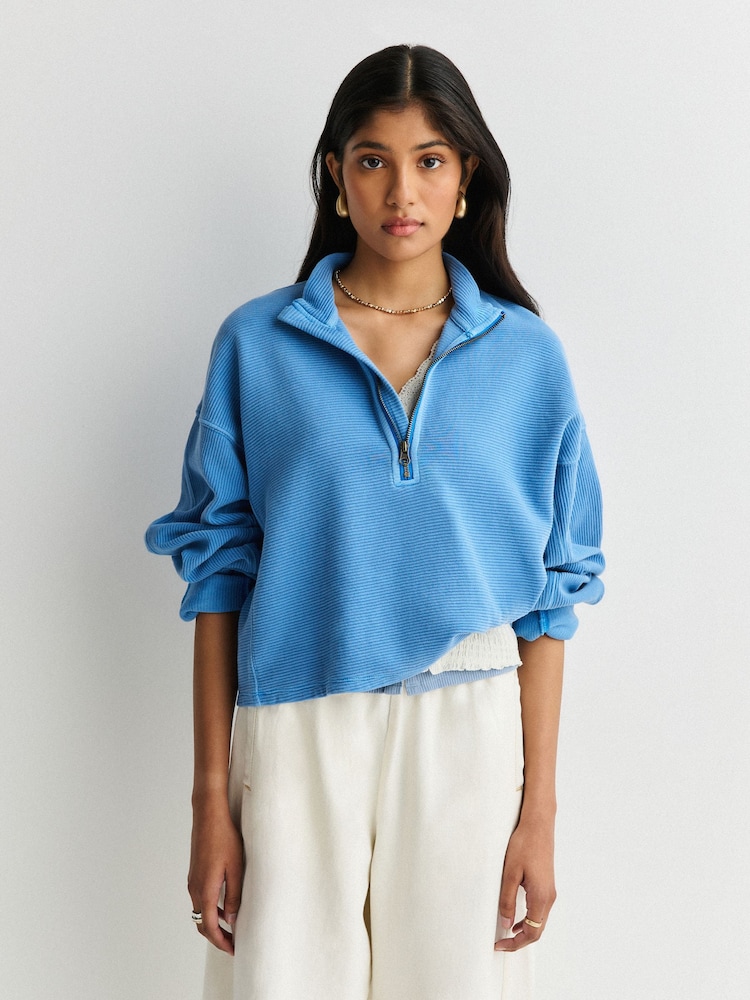 Free People Blue Celeste Quarter Zip Jumper - Image 1 of 5 Free People Blue Celeste Quarter Zip Jumper - Image 1 of 5