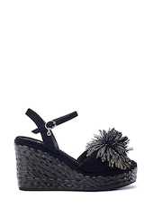 Moda in Pelle Black Marco Pom Pom Wedge Sandals - Image 1 of 3
