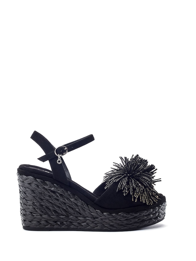 Moda in Pelle Black Marco Pom Pom Wedge Sandals - Image 1 of 3