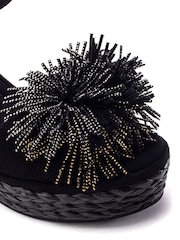 Moda in Pelle Black Marco Pom Pom Wedge Sandals - Image 2 of 3
